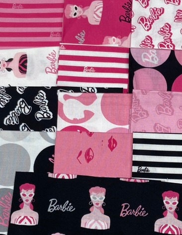 Classic Barbie - White -- Pink or Black background. Licensed Fabric by the  yard