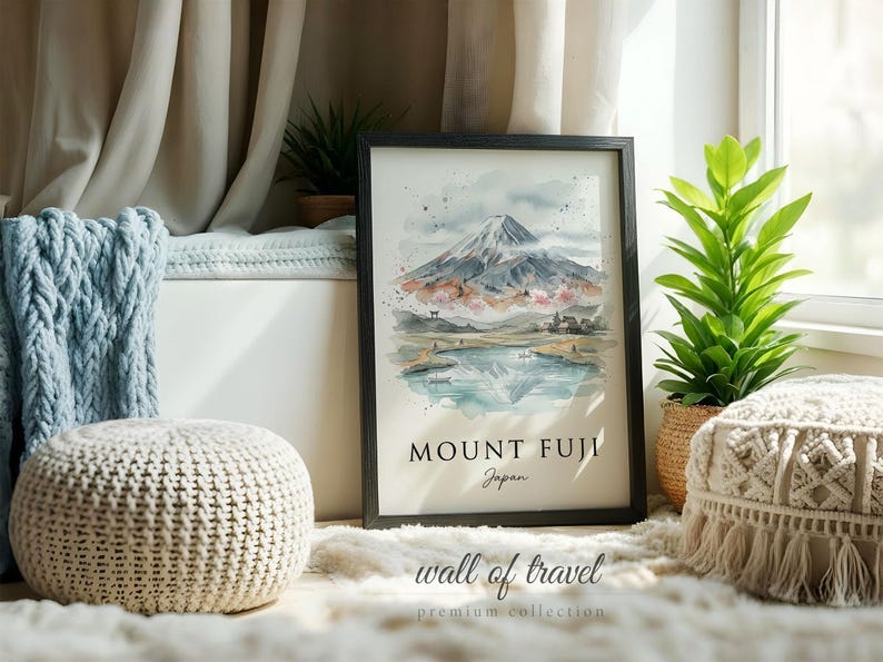 Mount Fuji Japan Mount Fuji Art, Canvas or Poster, Ink Wash Decor, Living Room Bedroom Study Wall Art, Blue Grey White image 17
