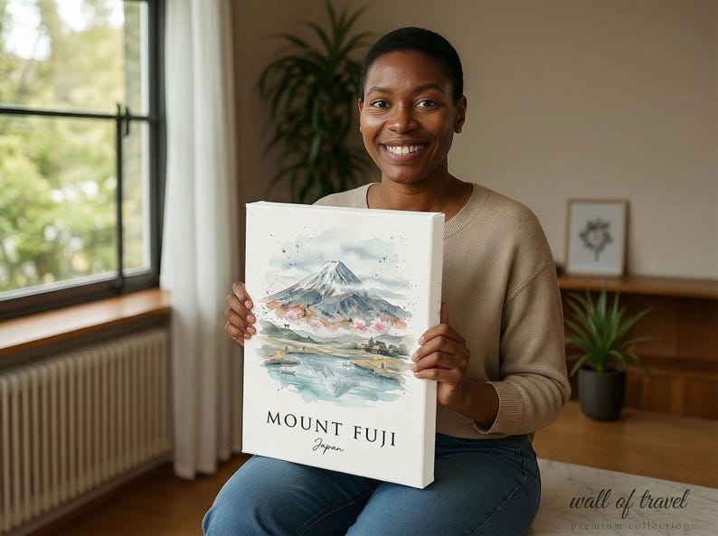 Mount Fuji Japan Mount Fuji Art, Canvas or Poster, Ink Wash Decor, Living Room Bedroom Study Wall Art, Blue Grey White image 3