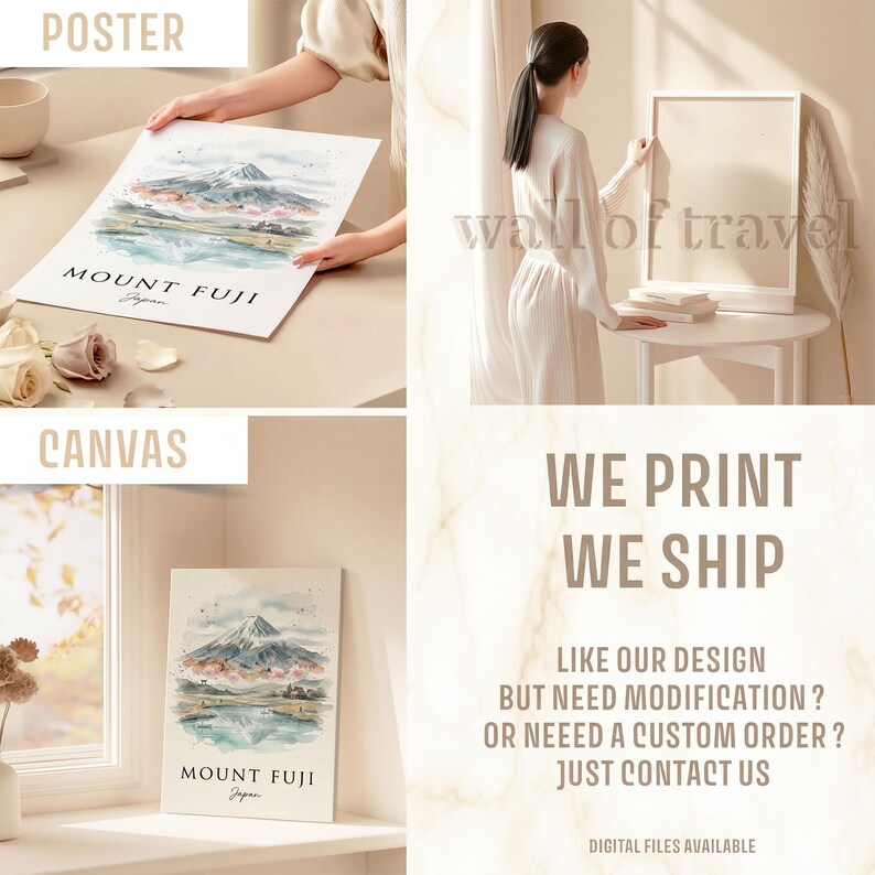 Mount Fuji Japan Mount Fuji Art, Canvas or Poster, Ink Wash Decor, Living Room Bedroom Study Wall Art, Blue Grey White image 7