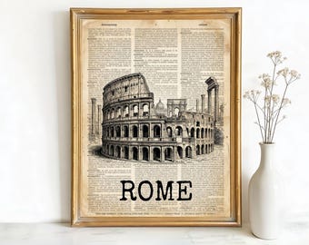 Rome Italy Art, Canvas or Poster, Vintage Letterpress Travel Decor, Living Room Study Entryway Wall Art, Beige Black and White Brown