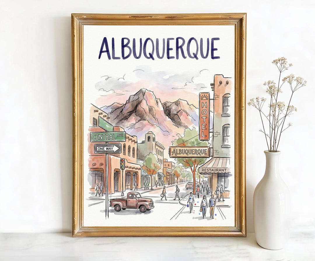 Albuquerque New Mexico Sandia Mountains Art, Canvas or Poster, Ink ...