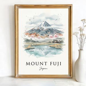 Mount Fuji Japan Mount Fuji Art, Canvas or Poster, Ink Wash Decor, Living Room Bedroom Study Wall Art, Blue Grey White image 1