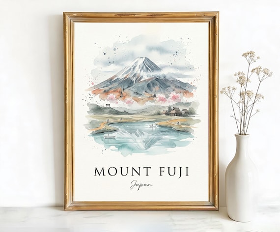 Mount Fuji Japan Mount Fuji Art, Canvas or Poster, Ink Wash Decor, Living Room Bedroom Study Wall Art, Blue Grey White