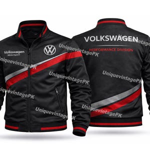 Volkswagen Motorsport Softshell Jacket Racing Coat | VW Car Jacket Black Red Stripes