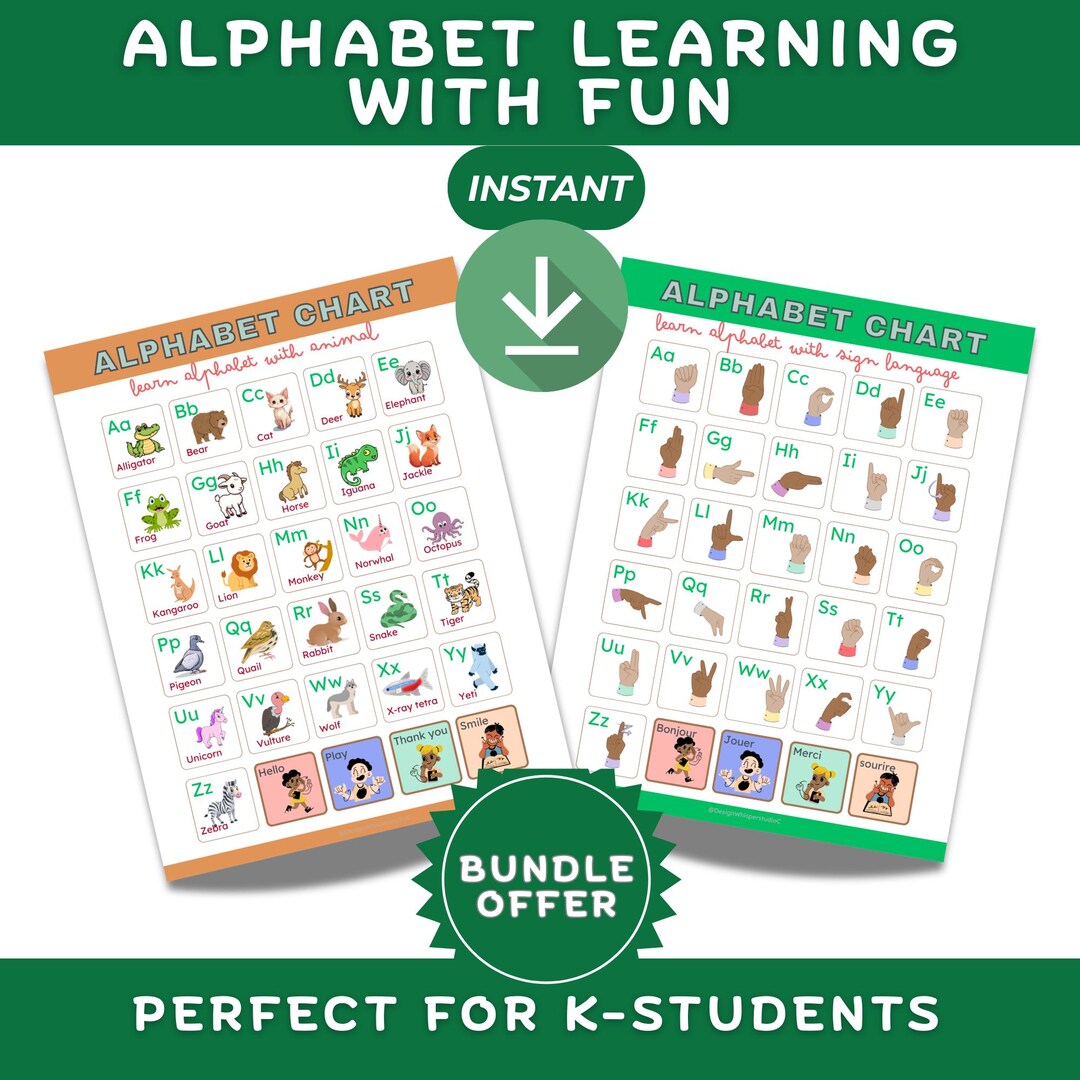 ABC Alphabet & Sign Language Printable Posters Bundle for Kids - Etsy