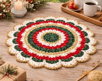 Patrón de camino de mesa de mandala a crochet, tapete redondo, decoración de mesa navideña, centro de mesa festivo, descarga instantánea en PDF