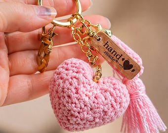 Patrón PDF para llavero de corazón a crochet, mini colgante de corazón amigurumi para bolso, llavero de crochet fácil para principiantes, lindo regalo de San Valentín