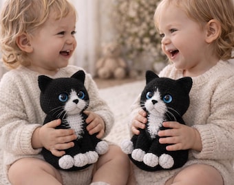 Wzór na szydełkowego kota w formacie PDF, wzór na szydełkowego kota amigurumi, uroczy pluszowy kotek szydełkowy, wzór na zabawkę dla początkujących amigurumi dla kota