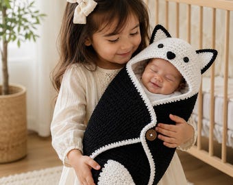 Patrón de ganchillo para manta de bebé con forma de zorro, capullo con capucha, saco de dormir para recién nacidos con estampado de bosque (PDF)