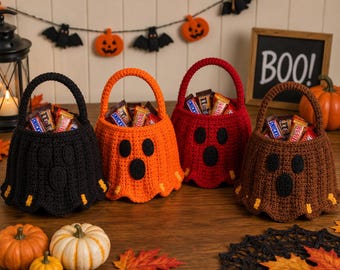 Patrón de cesta fantasma a crochet, cesta de dulces de Halloween, bolsa de dulces de Halloween a crochet, patrón PDF de bolsa de dulces fantasma