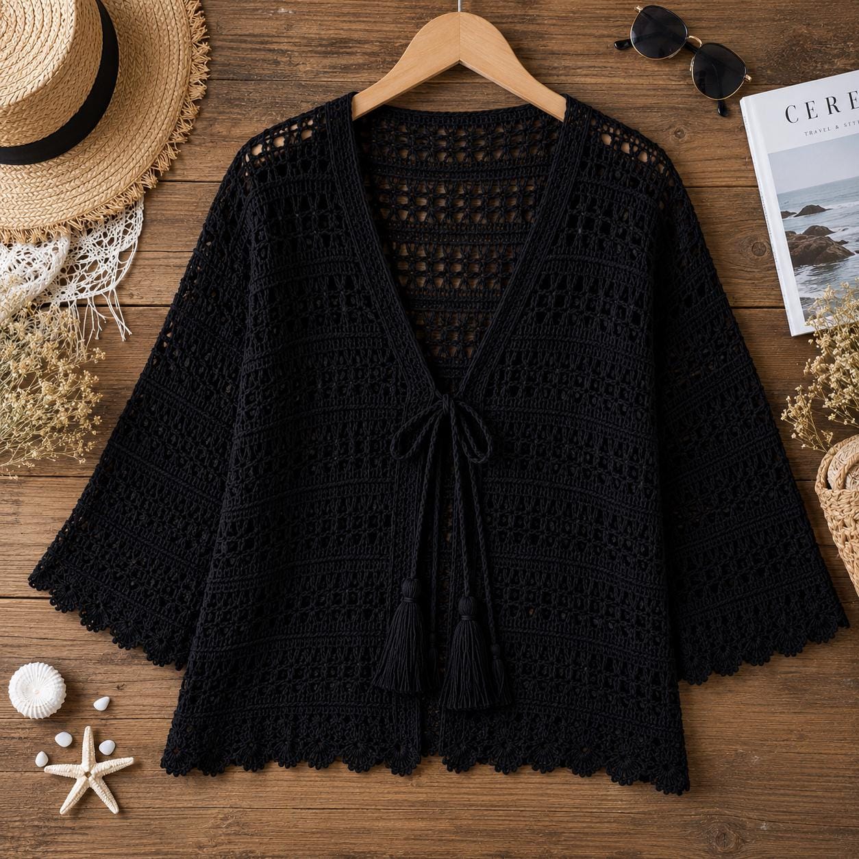 Crochet Lace Cardigan Pattern PDF, Tie Front Crochet Top, Bell