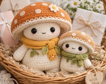 Mönster för virkad svampdocka, amigurumi-mönster för svamp, virkad plysch i skogsmark, Cottagecore-svamp PDF