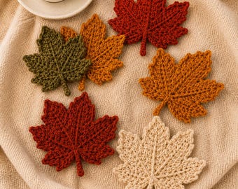 Patrón de posavasos de hoja de ganchillo, PDF de hoja de arce de ganchillo, patrón de posavasos de otoño, decoración otoñal para el hogar, patrón de ganchillo fácil