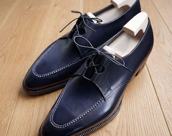 Handmade Men Blue Oxford leather shoes : formal dress shoes.