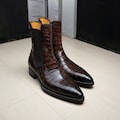 Handmade Men brown texture Oxford leather Chelsea boot.