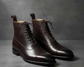 Handmade Men Brown leather Ankle high boots, men classic boot.