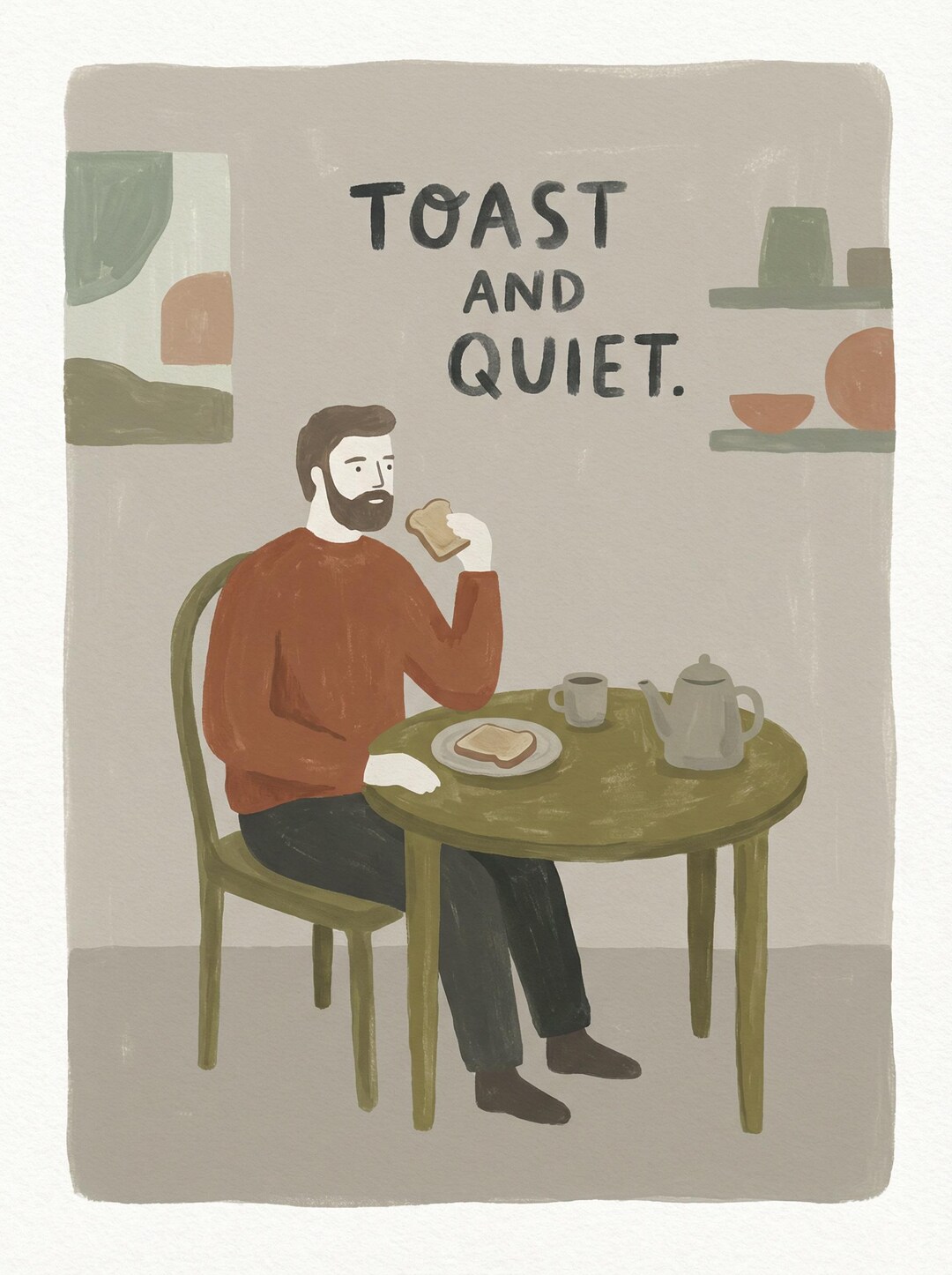 Eating A Toaster A Man Eating Toast at a Tiny Kitchen Table - Etsy