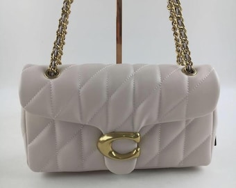 COACH Tabby 26 Quilted Shoulder Bag Leather White/Gold