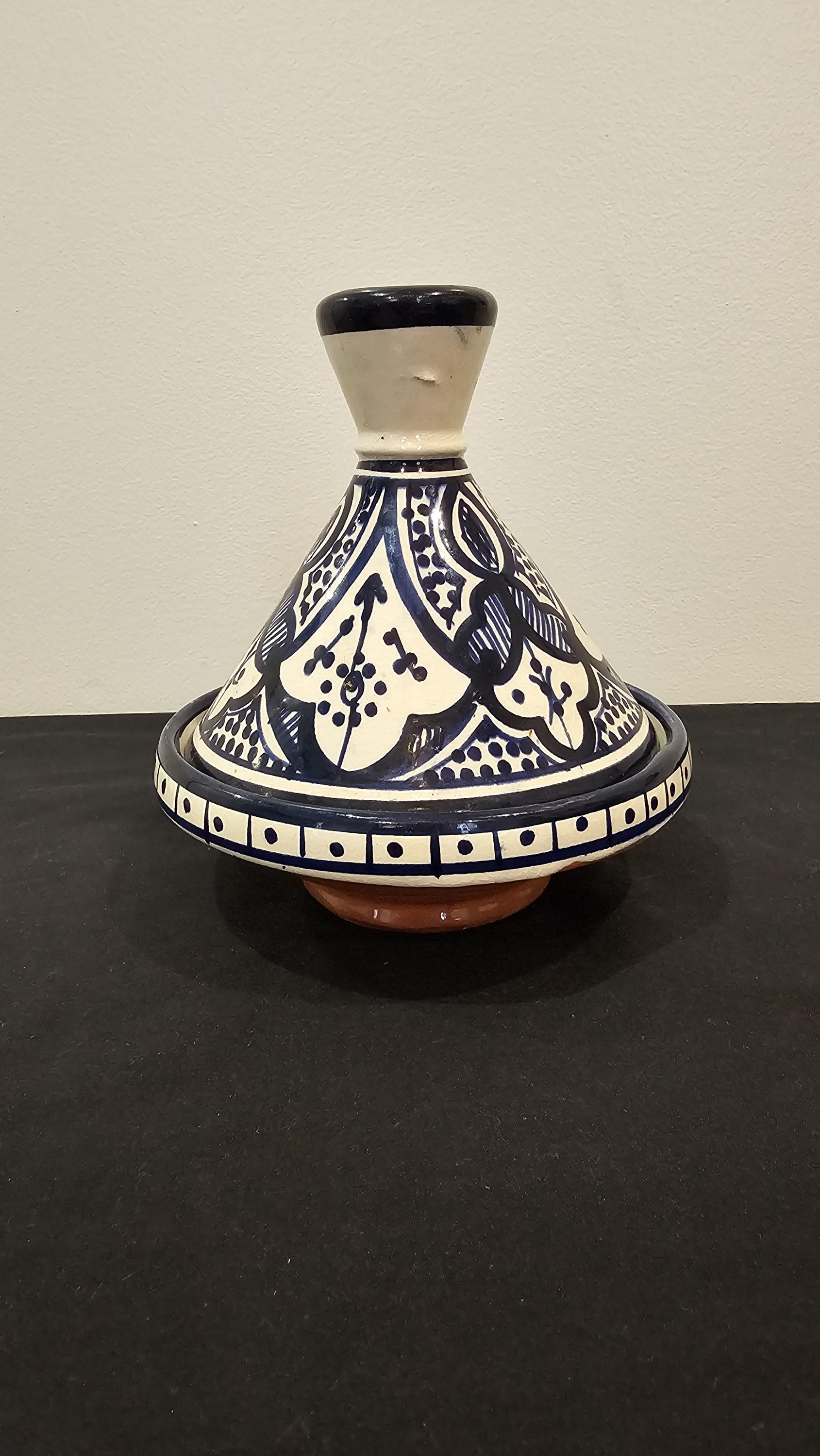 Plat à tajine marocain en céramique fait main Bleu et blanc