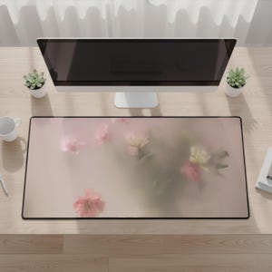 Rosewater Desk Mat, Pink Desk Pad, Floral Workspace Decor, Feminine Desk Setup, Romantic Office Aesthetic