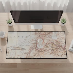 Atlas Glow Desk Mat | Vintage Europe Map Deskmat | Large Mouse Pad | Cozy Workspace Setup | Antique Office Aesthetic