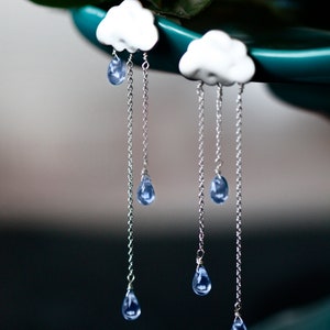 SUMMER RAIN earrings - rain drop earrings - cloud earrings - rainy silver cloud