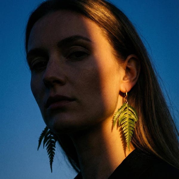 Natural Fern Hoop Earrings - real leaf preserved in resin - 18k gold plated brass
