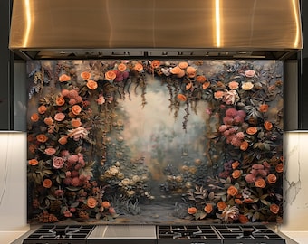 Dosseret floral en verre pour jardin, panneau décoratif mural romantique pour cuisine, roseraie