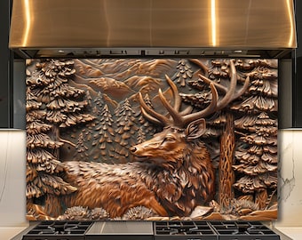 Dosseret en verre rustique wapiti, décoration de cuisine cerf de la forêt de montagne, art mural animalier lodge
