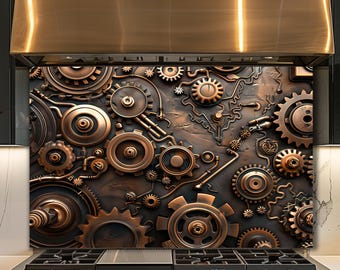 Dosseret en verre Steampunk Gear, décoration de cuisine industrielle, art mural rouage mécanique