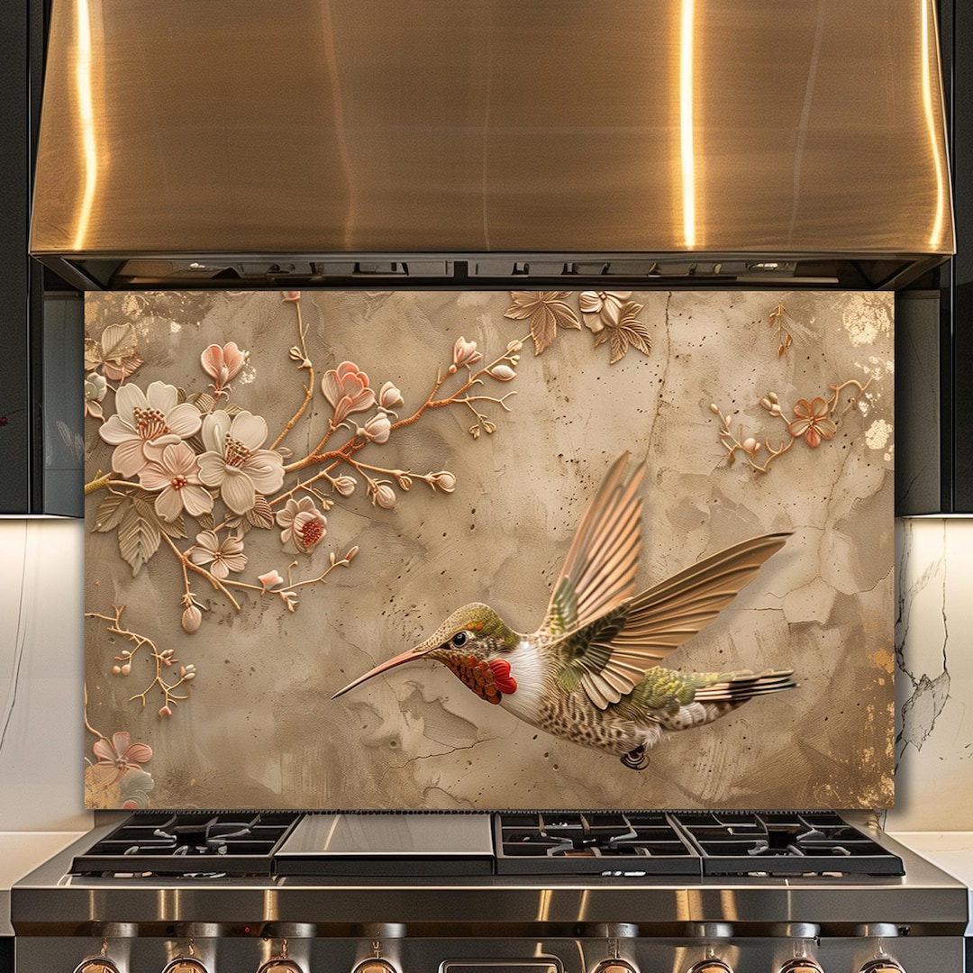 Hummingbird Floral Glass Backsplash, Vintage Nature Kitchen Panel - Etsy
