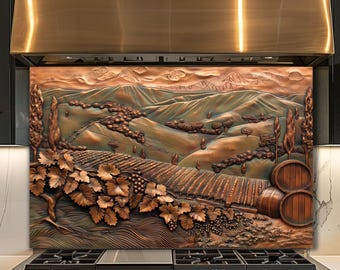 Dosseret en verre du vignoble toscan, décoration de cuisine de campagne viticole, art du paysage rustique raisin