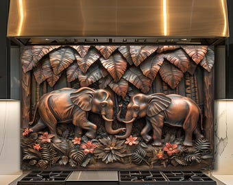Dosseret en verre éléphant jungle, décoration cuisine faune tropicale, art mural animaux safari