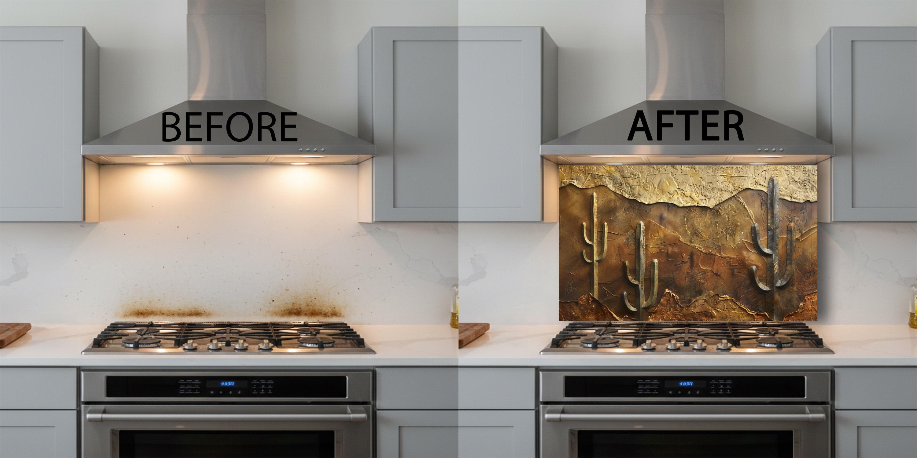 Desert Cactus Glass Backsplash, Rustic Southwestern Kitchen Panel - Etsy