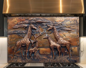 Dosseret en verre girafe Safari, décoration de cuisine de la faune africaine, panneau mural savane
