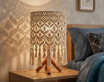 Diamond Drift Boho Lampshade Cover Crochet Pattern, Lace Tassel Decor (PDF)