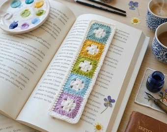 Pastel Puff Flower Bookmark Crochet Pattern (PDF) – Granny Square Strip Tutorial