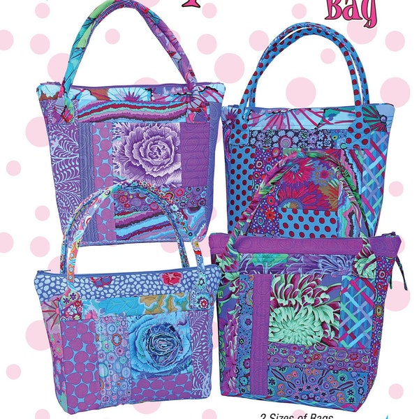 PDF pattern for  Krazy Kate Bag make 4 Bags with 1 jelly roll or design roll, 2 sizes of bags with four different looks.