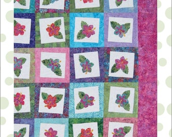 Cool Cat Creations Pattern for Tropical Flower Quilt - Blooming Hibiscus-lap, twin, queen