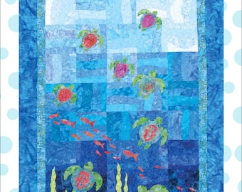 Tutle Cay Quilt .pdf Pattern by Cool Cat Creations - Bali Cracker Friendly Quilt With Applique