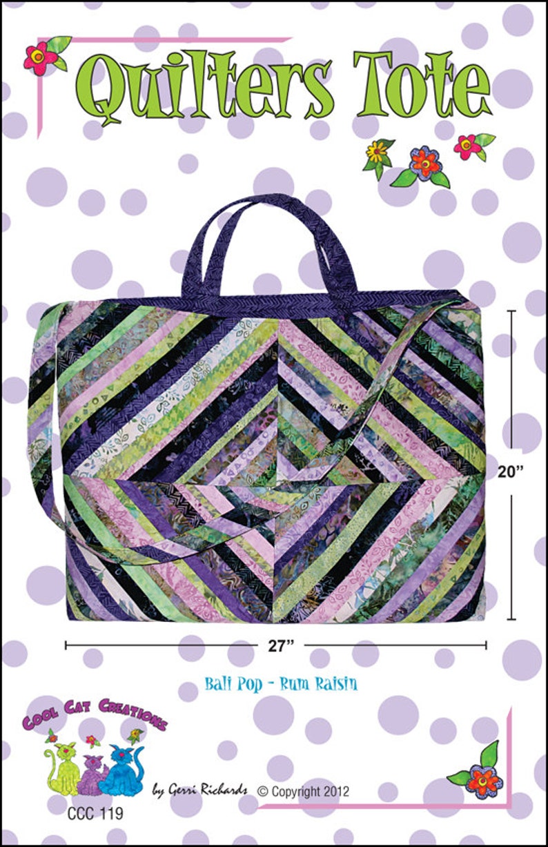 Large Quilters Tote Pattern , paper pattern, For All Your Quilting Supplies by Cool Cat Creations image 1