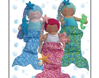 Molly Mermaid Pajama Bag Doll paper pattern including seahorse and starfish