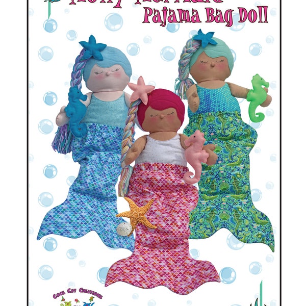 Molly Mermaid Pajama Bag Doll motif de papier comprenant hippocampe et étoile de mer