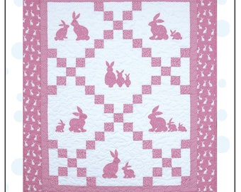 Bunny Love Quilt Pattern Größen Für Baby Krippe und Single Quilt Größe mit Applikation Häschen