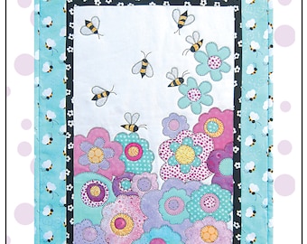 Save the Bees Wall hanging Pattern with Applique Bees and Flowers Includes Wildflower Seed Confetti.