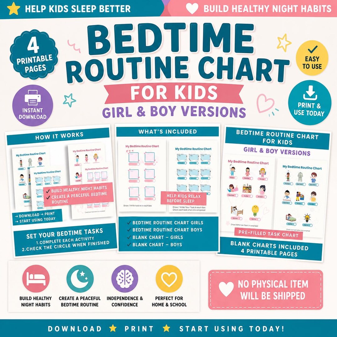 Tableau des routines du coucher des enfants | Liste de contrôle ...