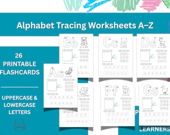 Alphabet Tracing Worksheets A-Z | 26 Printable Flashcards (Digital Download)