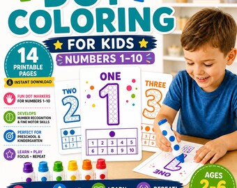 Dot Coloring Numbers 1–10 | Dot Marker Worksheets | Preschool Counting Printable