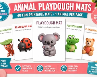 40 Animal Playdough Mats | Printable Preschool Activity Pages (PDF Pattern)